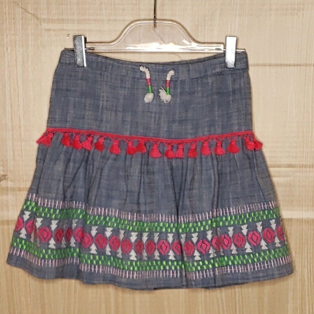 Cat & Jack Girls Boho Elastic Waist Cotton Skirt Blue 10